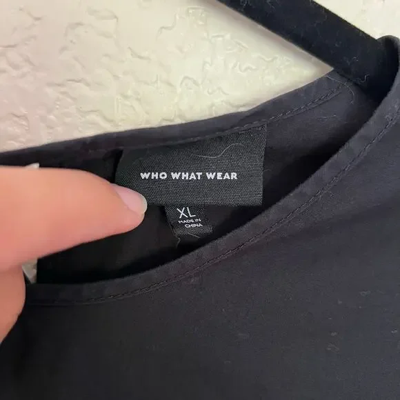 Who What Wear, Eyelet Peplum Top, Black, 100% Cotton, Puff Sleeve Blouse - Picture 4 of 12